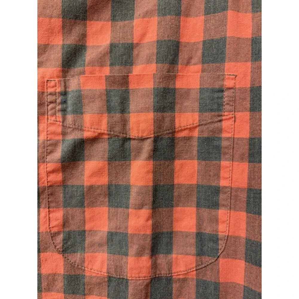 J.Crew Mens Cotton Short Sleeve Buffalo Check Shirt Red Blue Large Slim Stretch